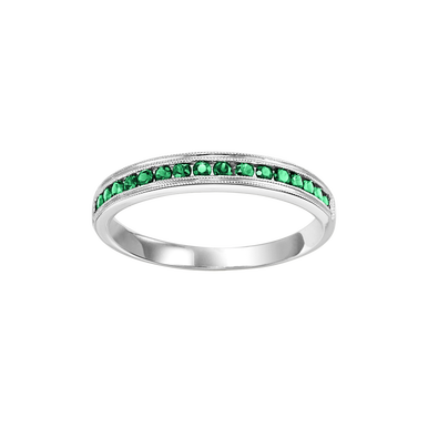 Stackable Color Gemstone Band in 10 Karat White with 17 Round Emeralds 0.33ctw