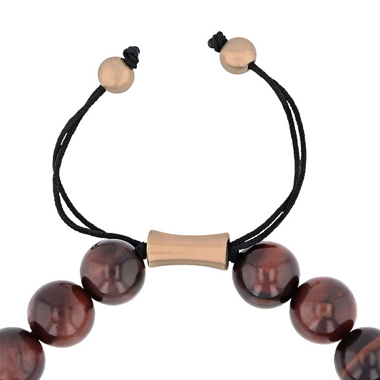 Rose-hued stainless steel gemstone bead bracelet.