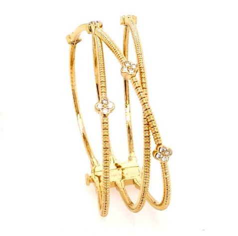 14K yellow gold bangle with round diamonds.