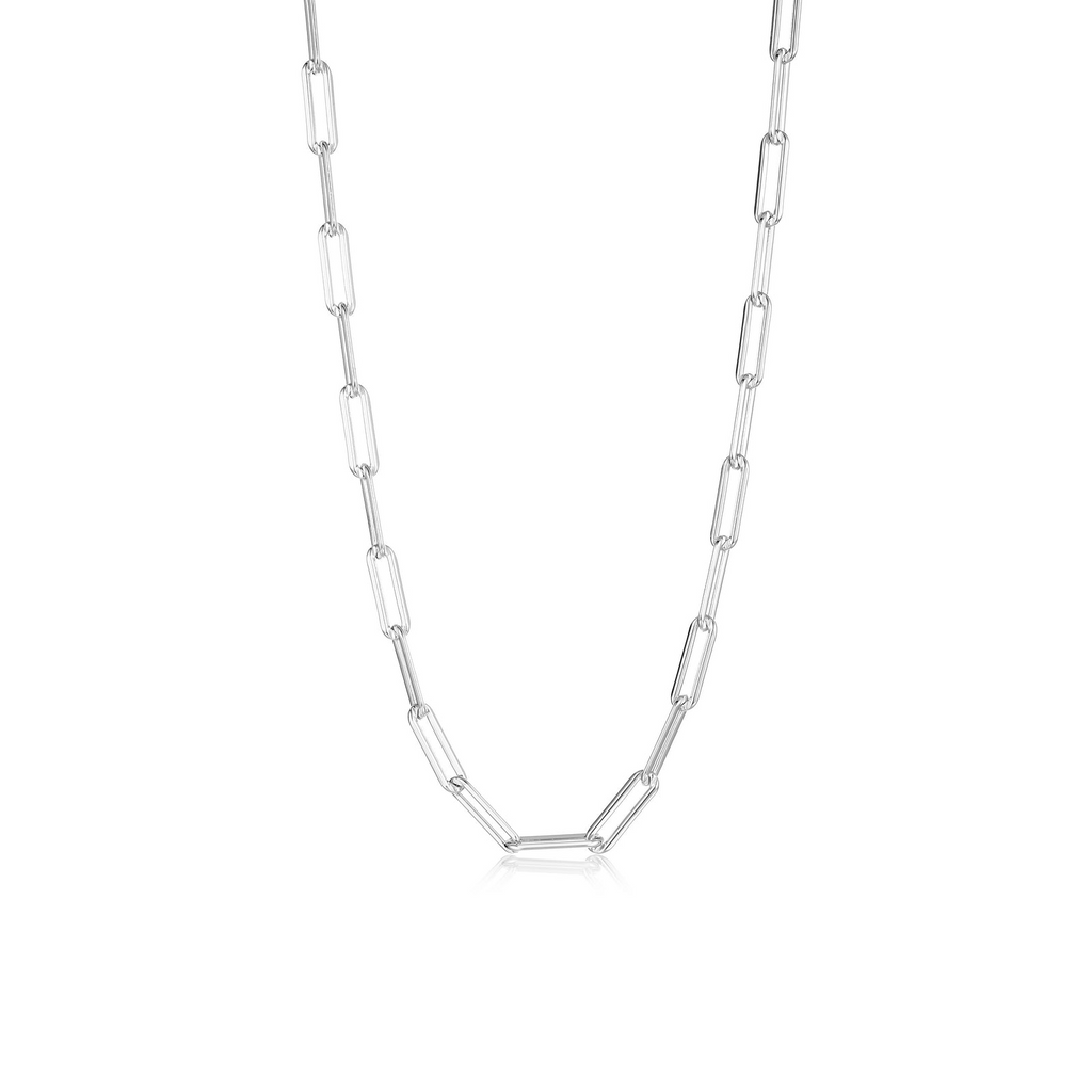Sterling silver polished paperclip chain necklace.