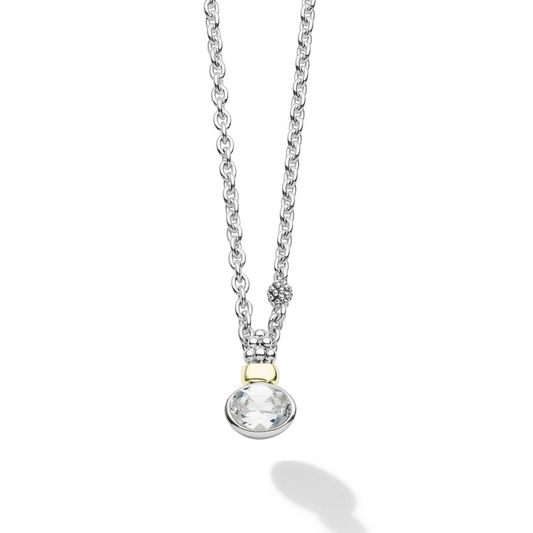 LAGOS Signature Caviar Collection Oval White Topaz Color Gemstone Necklace in Sterling Silver with 1 Oval White Topaz 8mm