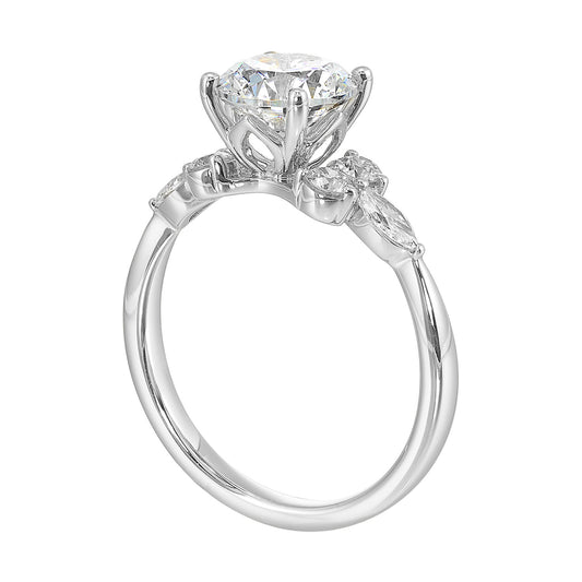 Side Stone Natural Diamond Semi-Mount Engagement Ring in 14 Karat Yellow with 6 Various Shapes Diamonds, totaling 0.37ctw