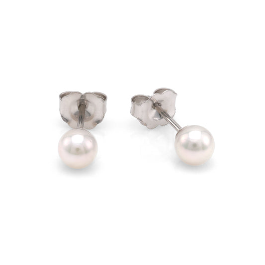 Royal Pearl Color Gemstone Earrings with 2 Cultured White Pearls in 14 Karat White Gold