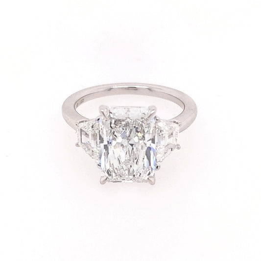 Three Stone Lab-Grown Diamond Complete Engagement Ring in 14 Karat White with 4.01ctw G VS1 Radiant Lab Grown Diamond