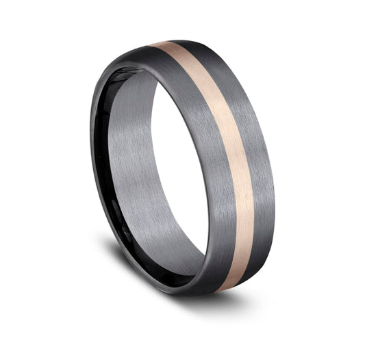 Tantalum grey-rose carved band, satin finish.