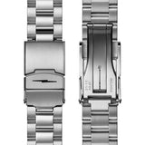 Stainless steel watch with blue mother of pearl dial.