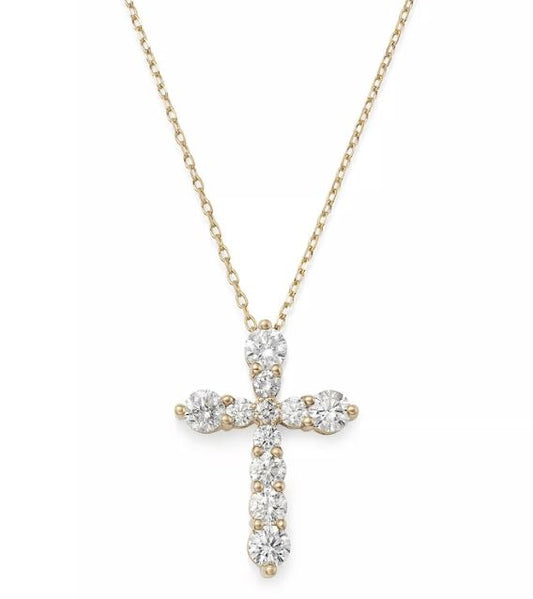 Cross necklace with round diamonds, yellow gold.