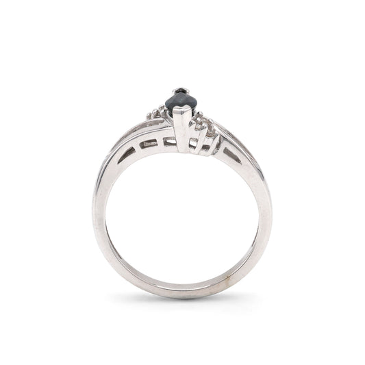 M Estate Collection Color Gemstone Ring in 10 Karat White with 1 Marquise Blue Sapphire 0.75ctw 8.8mm-8.8mm