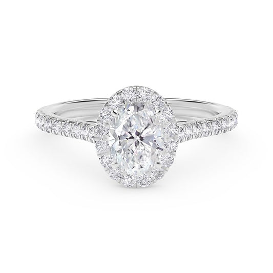 Halo Natural Diamond Complete Engagement Ring in Platinum White with 0.71ctw I SI2 Oval Diamond
