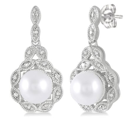 ReMARKable Designs Color Gemstone Earrings in Sterling Silver with 2 Cultured Pearls 6mm-6mm