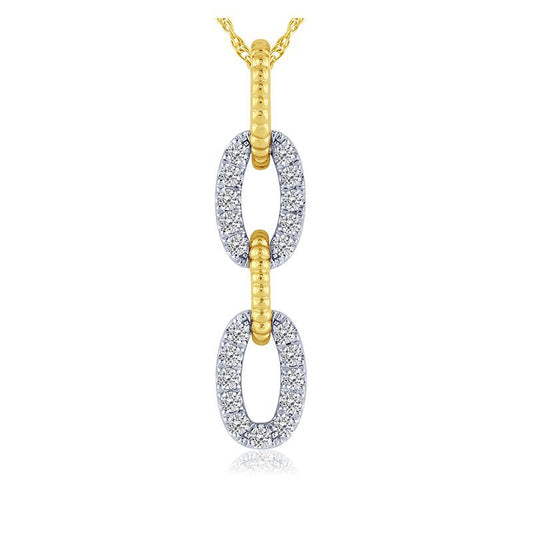 Diamond necklace with gold and white links.