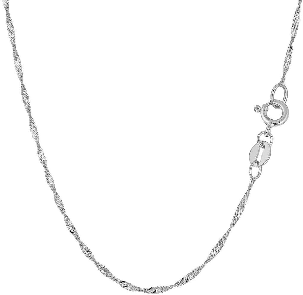 Diamond-cut white gold rope chain necklace.