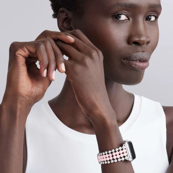 White and pink ceramic watch band.