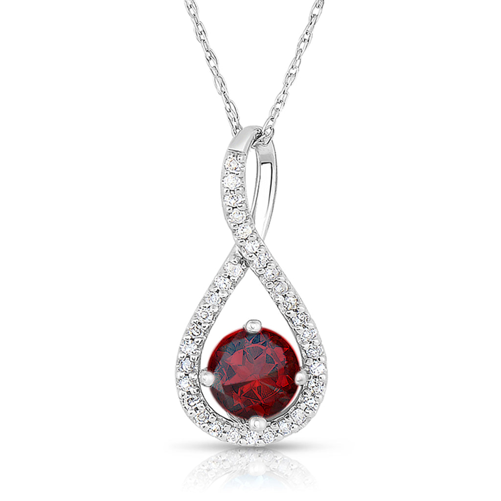 Pendant Color Gemstone Necklace in Sterling Silver White with 1 Round Garnet 0.65ctw