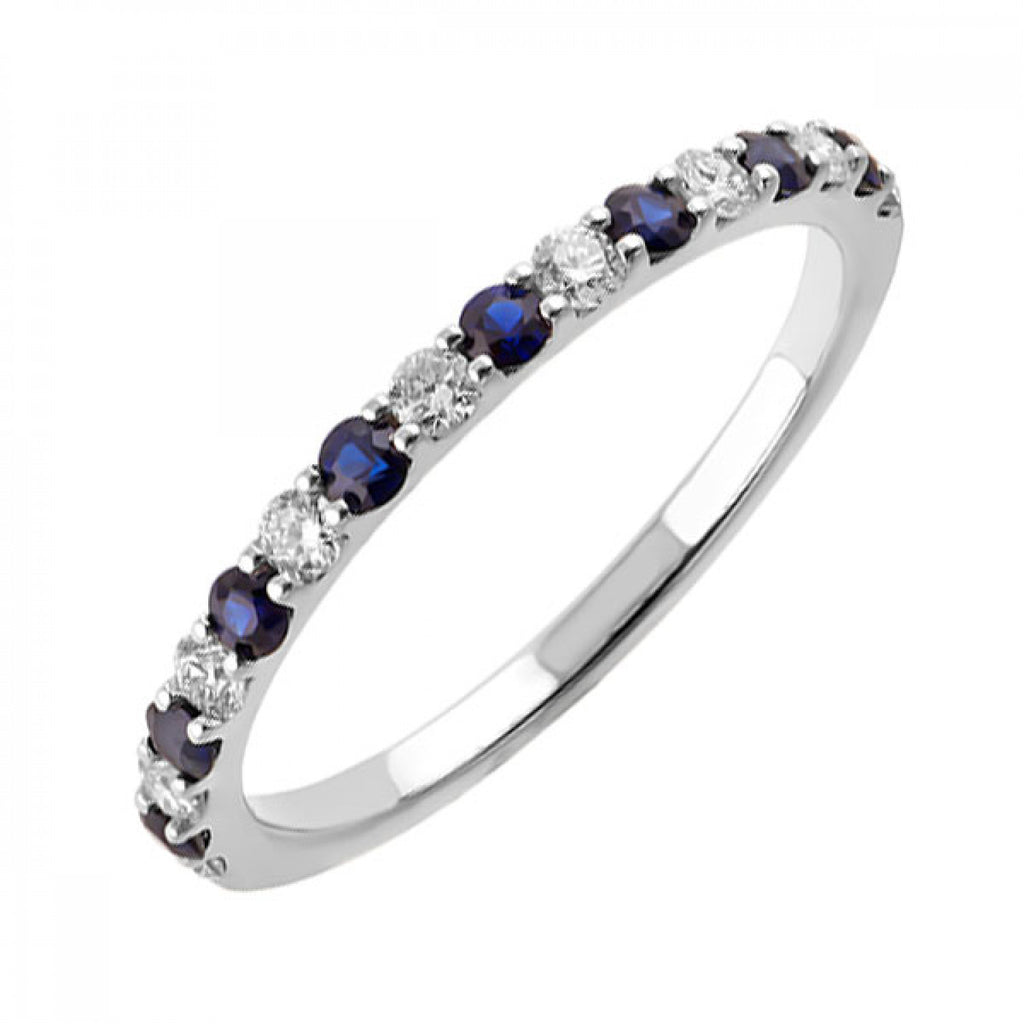 Sapphire and diamond band in white gold.
