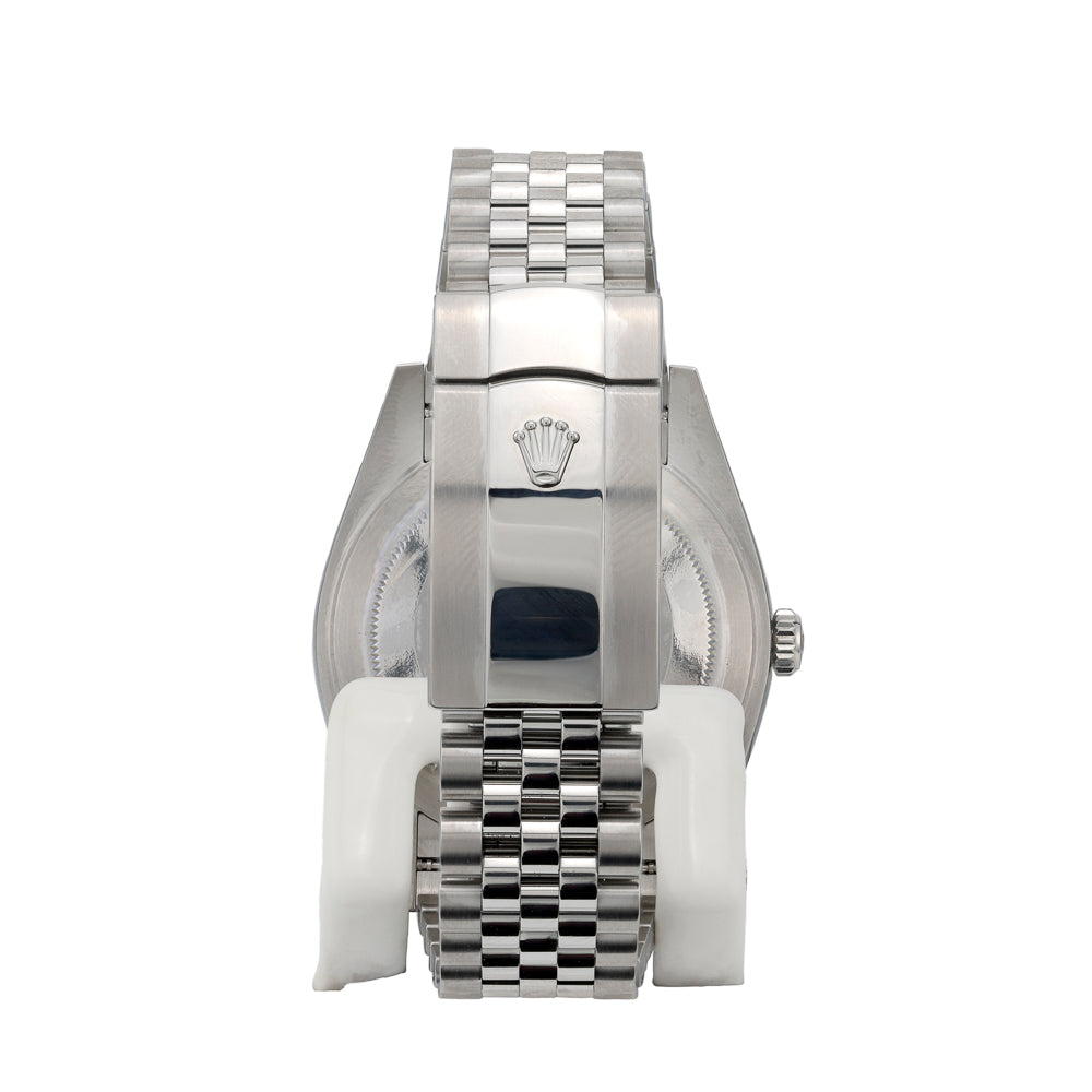 Stainless steel watch with silver dial.