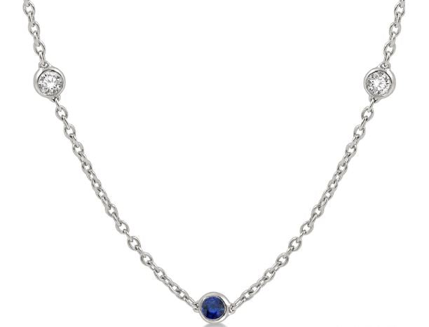 14K white necklace with sapphires, diamonds.