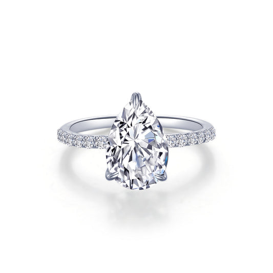 Side Stone Simulated Diamond Engagement Ring in Platinum Bonded Sterling Silver White with 15 Pear Simulated Diamonds, totaling 3.00ctw