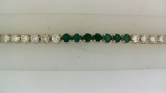 Tennis Color Gemstone Bracelet in 14 Karat Yellow with 21 Round Emeralds 3.31ctw