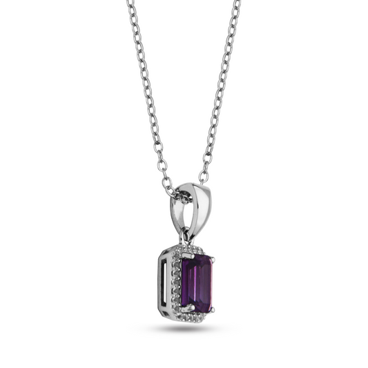 Sterling silver necklace with amethyst pendant.