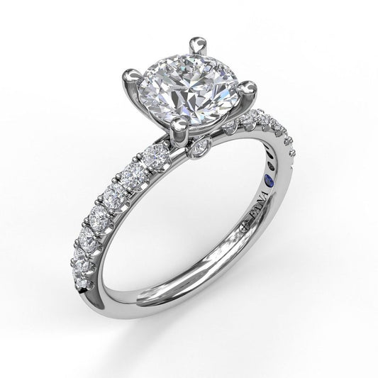 Hidden Accent Side Stone Natural Diamond Semi-Mount Engagement Ring in 14 Karat White with 16 Round Diamonds, totaling 0.36ctw