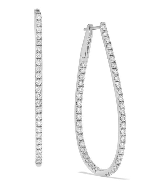 Arya's Collection Oval Hoop Natural Diamond Earrings in 14 Karat White Gold with 1.50ctw Round Diamonds