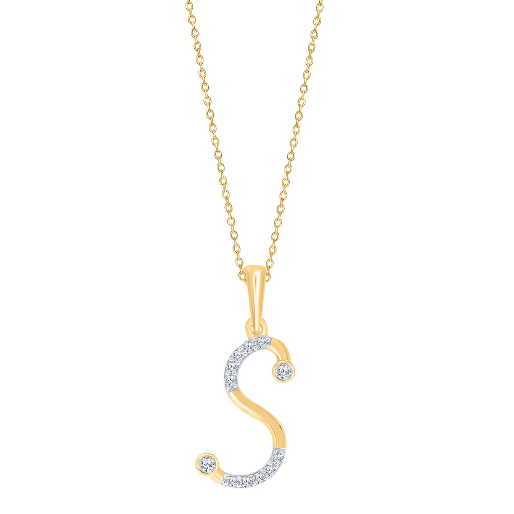 Yellow gold necklace with diamond initial pendant.