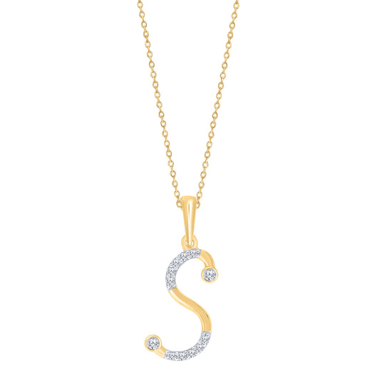 Yellow gold necklace with diamond initial pendant.
