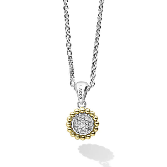 LAGOS Natural Diamond Necklace in Sterling Silver and 18 Karat White Yellow Gold with 0.14ctw Round Diamond