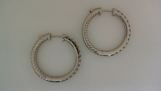 Small Hoop Natural Diamond Earrings in 14 Karat White with 1.08ctw Round Diamonds