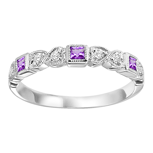 Semi-Precious Color Collection Stackable Color Gemstone Band in 10 Karat White with 3 Princess Alexandrites 0.16ctw