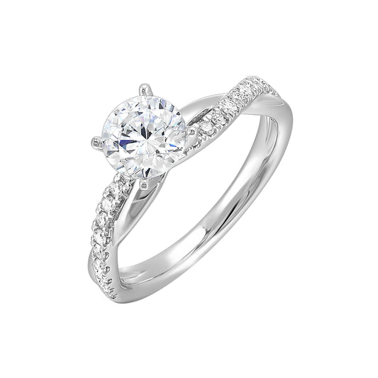 White gold ring with round side diamonds.