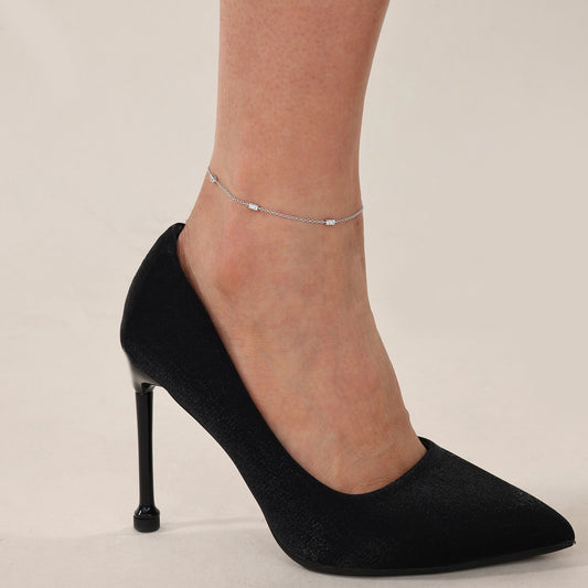 Simulated diamond anklet, platinum bonded sterling silver.