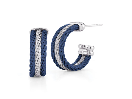 Small Hoop Earrings (No Stones) in Stainless Steel - 18 Karat White - Blue