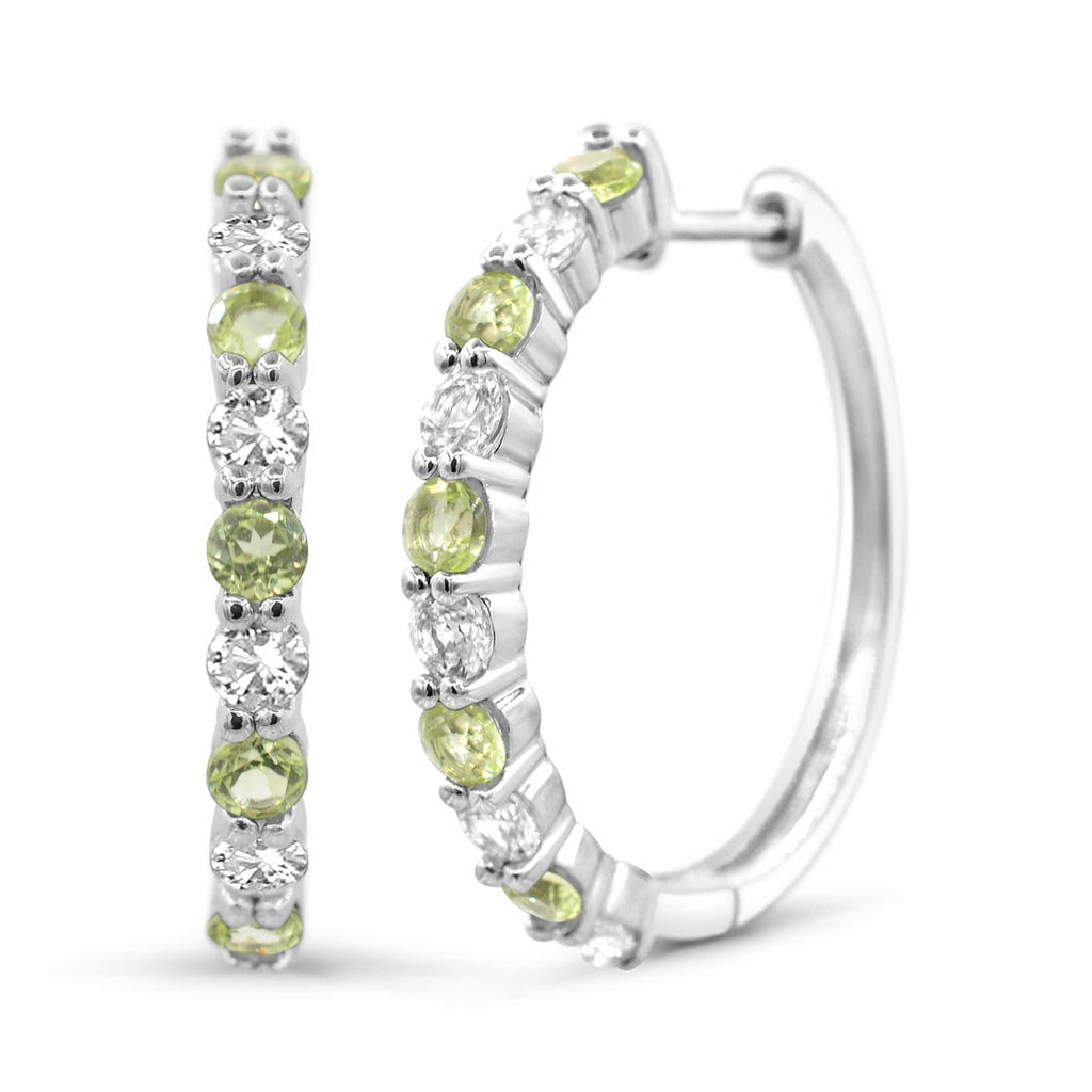 Sterling silver hoops with peridot gemstones.