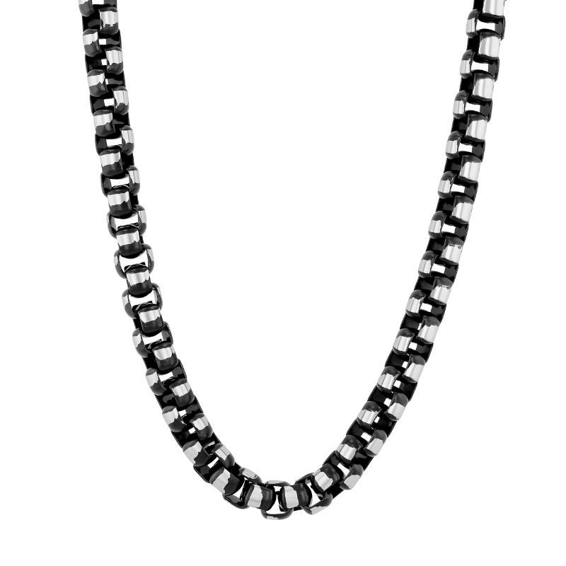 Black stainless steel box chain necklace.