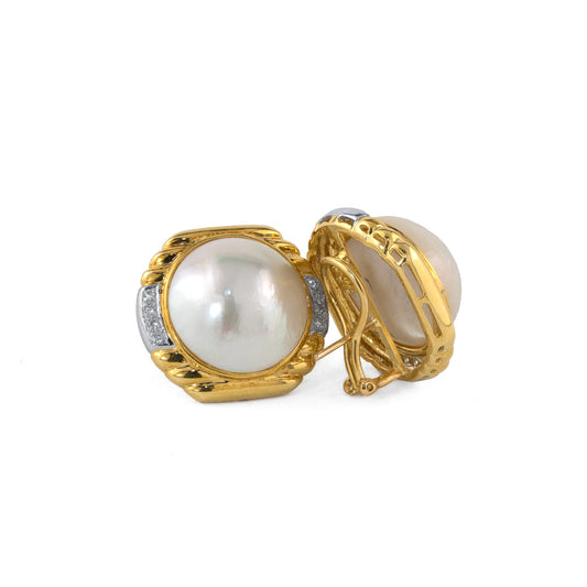 14K Yellow Gold Large Mabe Pearl Diamond Earrings