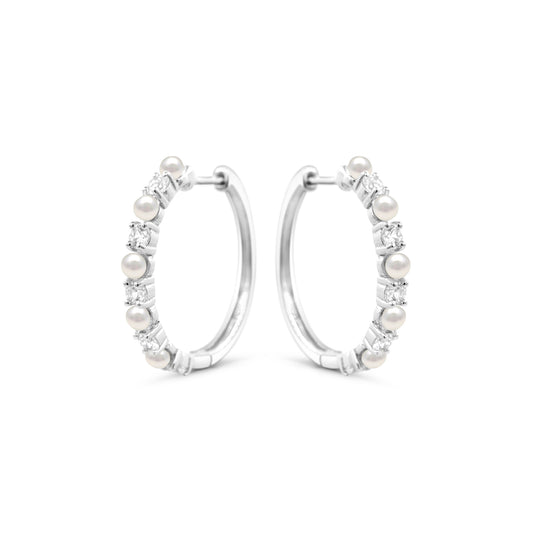 ReMARKable Designs Medium Hoop Color Gemstone Earrings in Sterling Silver White