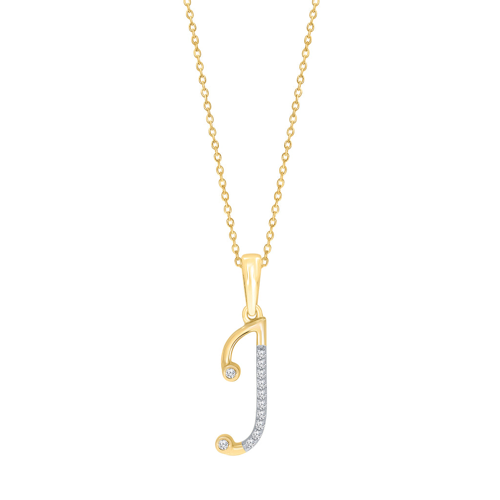 Gold necklace with diamond-accented initial pendant.