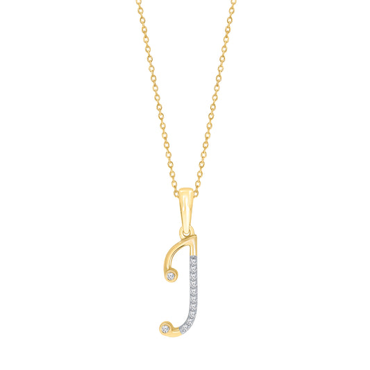 Gold necklace with diamond-accented initial pendant.