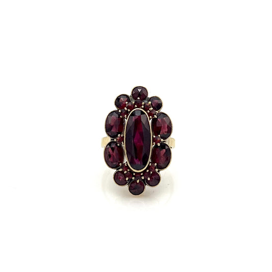 ReMARKable Estate Color Gemstone Ring in 10 Karat Yellow Gold with 21 Various Shapes Garnets 7.91ctw