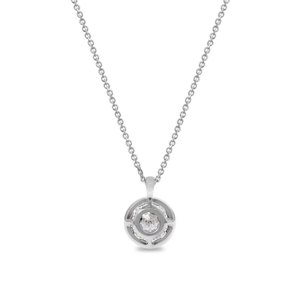 Lab-grown diamond pendant on white gold chain.