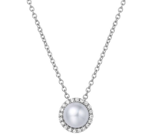 Pendant Color Gemstone Necklace in Platinum Bonded Sterling Silver White Freshwater Pearl