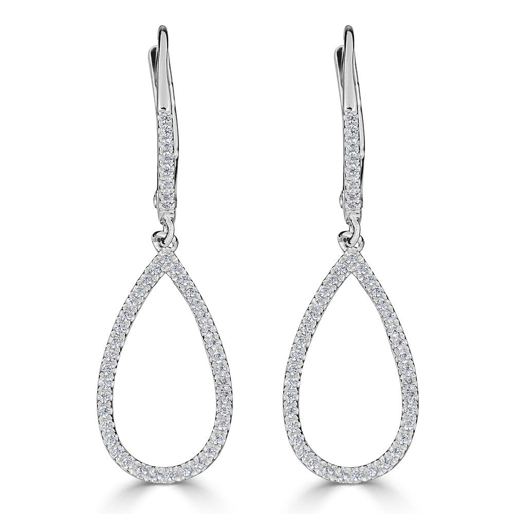 Teardrop diamond earrings in white gold.
