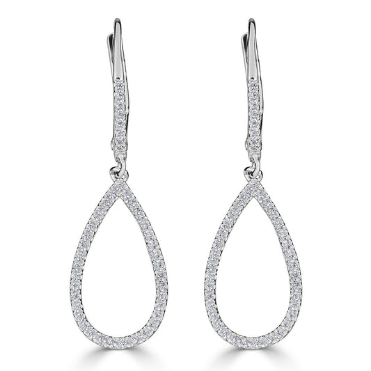 Teardrop diamond earrings in white gold.