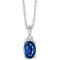 Pendant Precious Color Collection Color Gemstone Necklace in 10 Karat White with 1 Oval Sapphire 0.48ctw