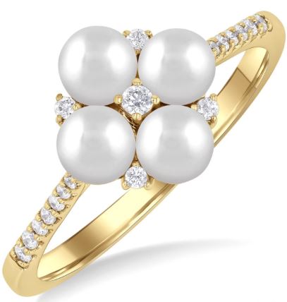 Color Gemstone Ring in 10 Karat Yellow with 4 Cultured Pearls