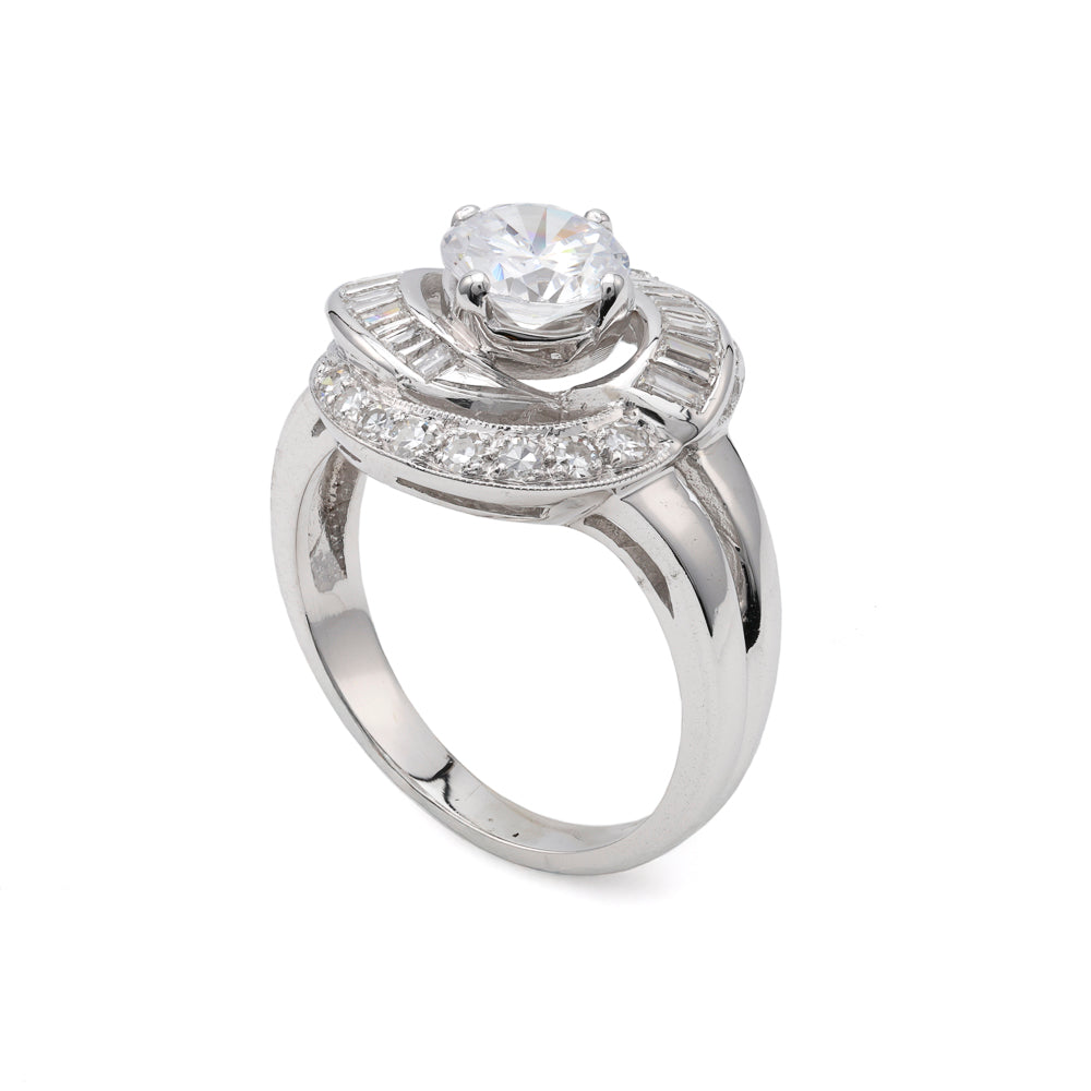 Vintage diamond semi-mount ring in white gold.