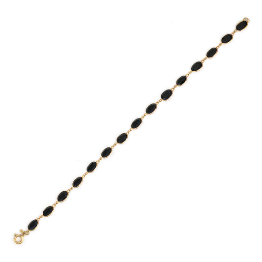 ReMarkable Estate Oval Link Color Gemstone Bracelet in 14 Karat Yellow Gold with 1 Oval Black Spinel