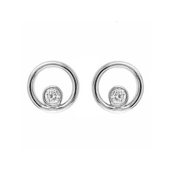 Sterling silver earrings with round diamonds.